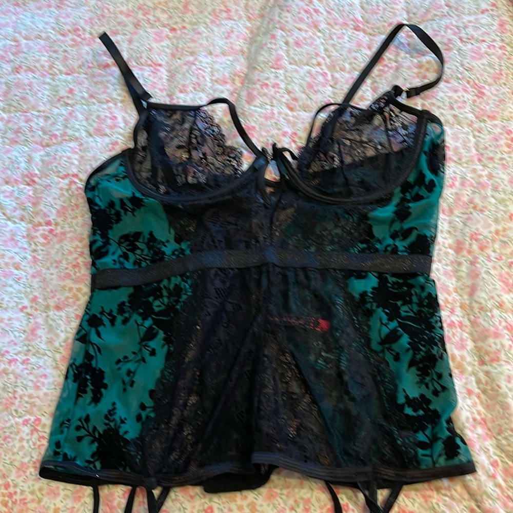 New unworn, green and black bustier